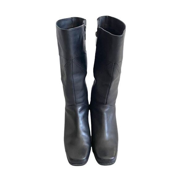 AQUA College Black Leather Insulated Tall Winter Heel Boots Square Toe 8.5 - Picture 7 of 16